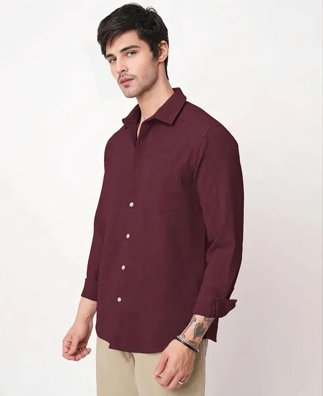 Men’s Premium Maroon Cotton Blend Solid Shirt