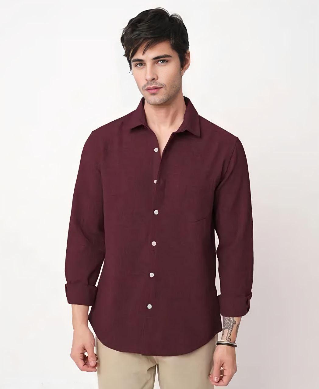Men’s Premium Maroon Cotton Blend Solid Shirt